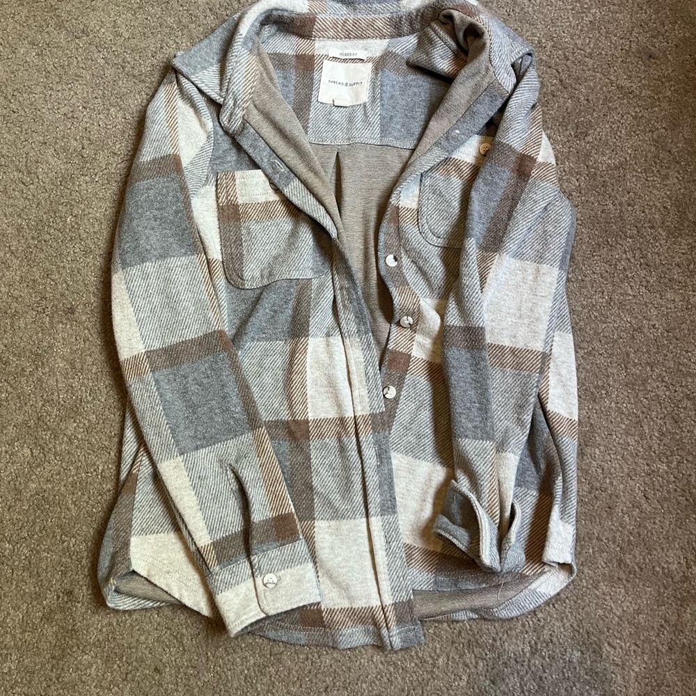 Thread & Supply Plaid Shirt in Gray and Tan